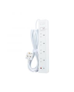 Alfanar Extension Cord 4 Outlet, 5M, 2Port 1X USB/1X USB-C, White - CE045M2AC20