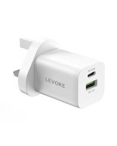 Levore Wall Charger PD 33W, 2 Port USB-C & USB-A, Fast Charging, White - LGW121-WH