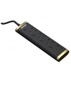 VINCENTI electrical plug, 3 m long, 4 outlets, with multiple switches and USB connection, Black and gold - VPCMBG-43U