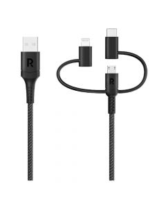 Ravpower 3 In1 USB-A To Micro + type-C + Lightning Cable, 1.2m, Black - RP-CB1033