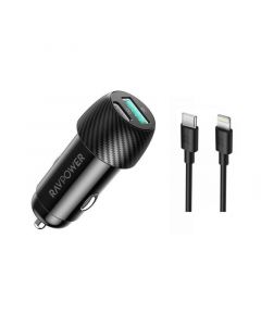 Ravpower PD Pionner 49W 2-Port Car Charger + TypeC-Lighting 1M Cable, Black - RP-VC031